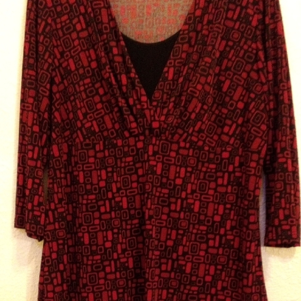 Perseption Red and Black Patterned Blouse - Picture 2 of 5